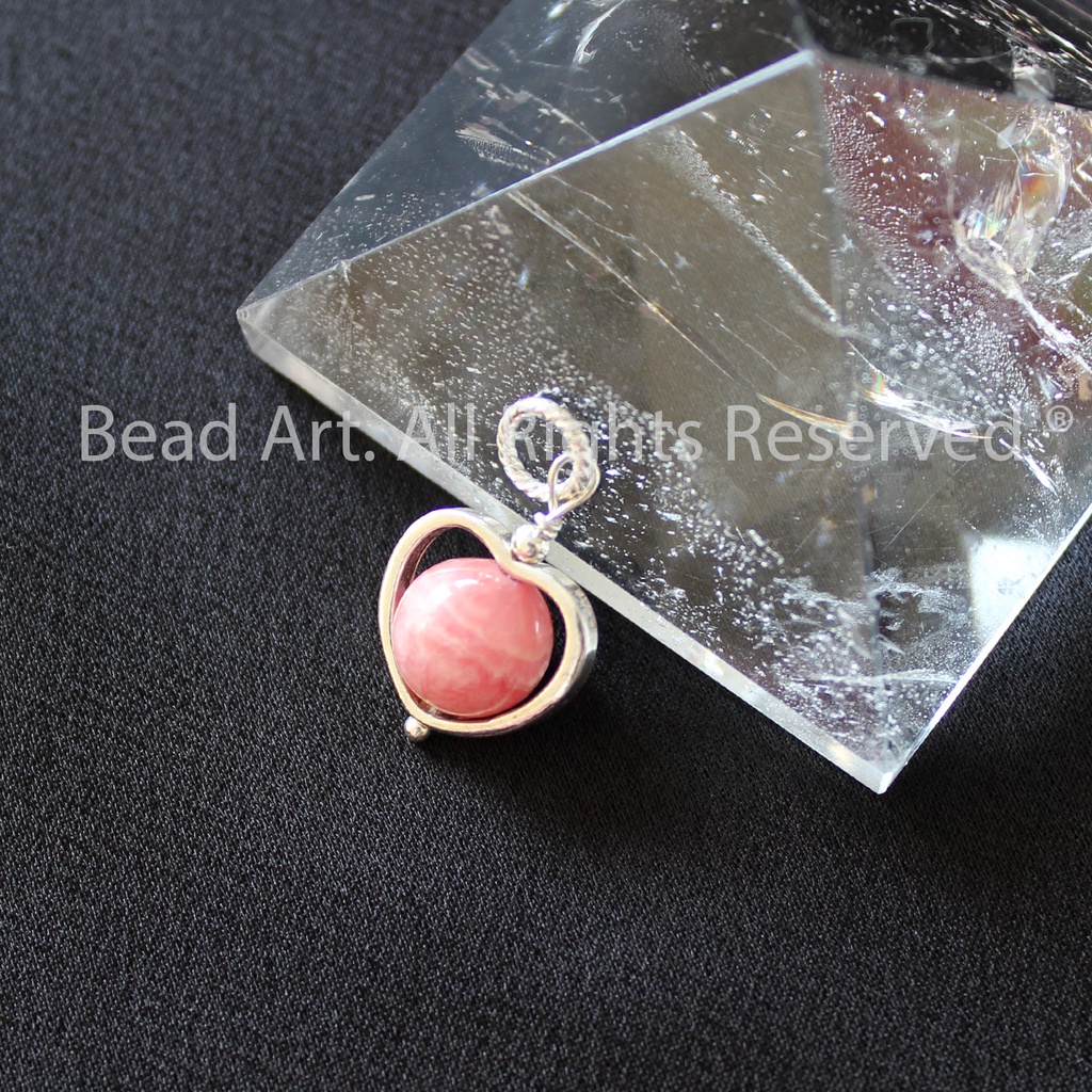 Mặt Dây Chuyền Đá Đào Hoa  Màu Hồng Và Bạc 925, Mệnh Hoả, Thổ,  Trang Sức Phong Thuỷ S50 - Bead Art