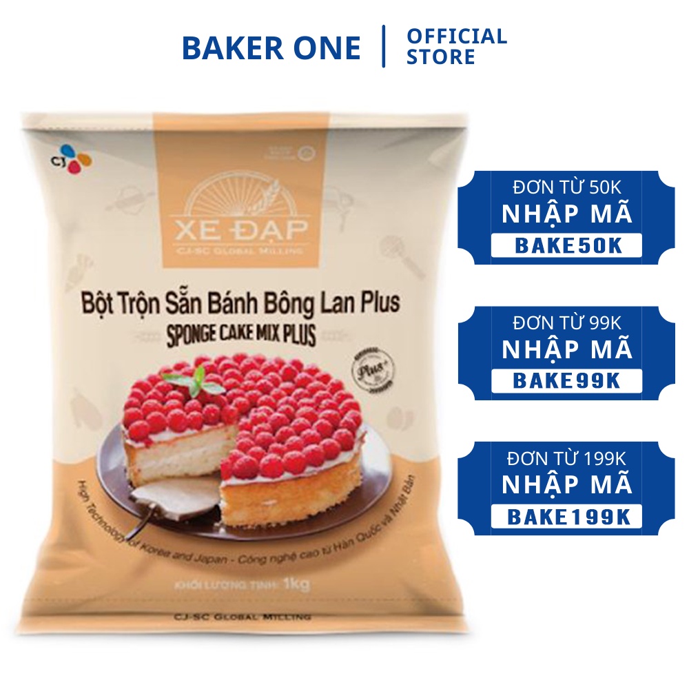 Bột trộn sẵn Bánh bông lan Plus CJ (Xe đạp) 1Kg - Nguyên liệu làm bánh BAKER ONE