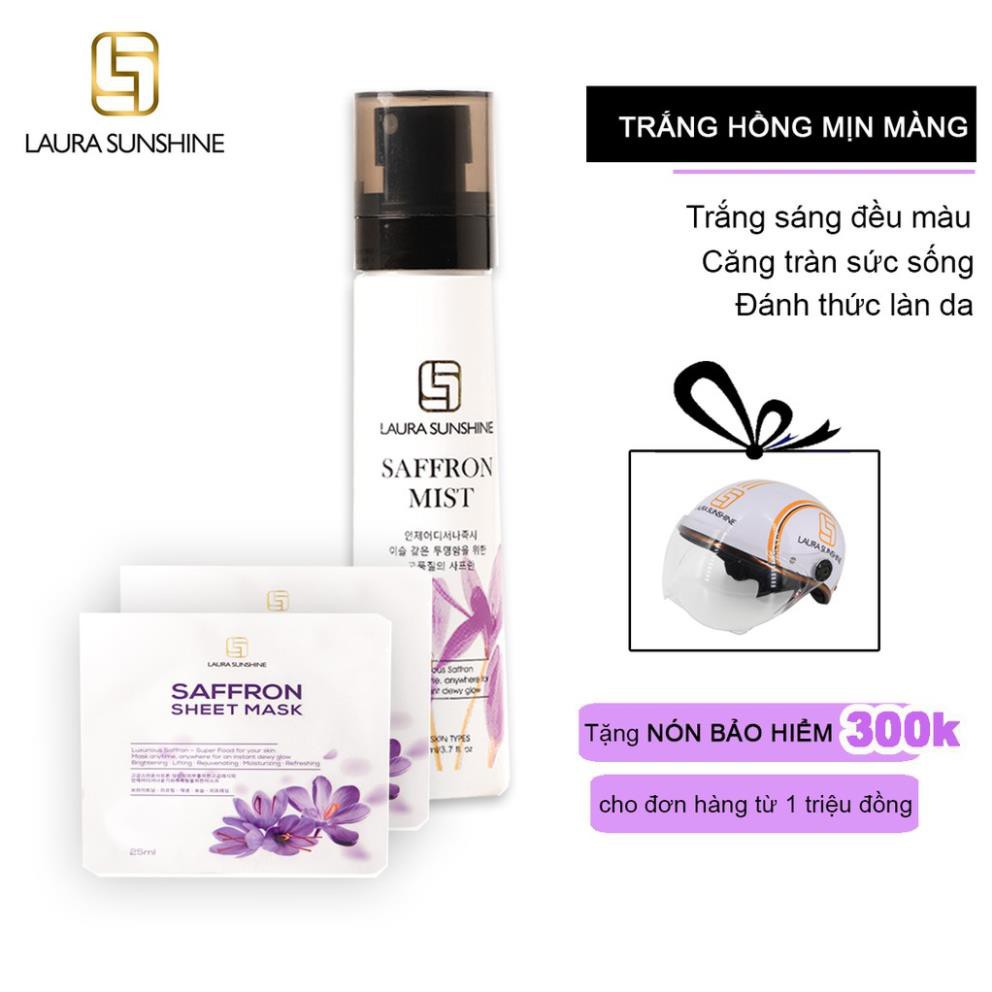 Bộ sản phẩm Trắng hồng rạng rỡ Mặt nạ Nhuỵ hoa Nghệ tây - hộp 5 miếng & Xịt khoáng dưỡng da Nhuỵ hoa nghệ tây 120ml