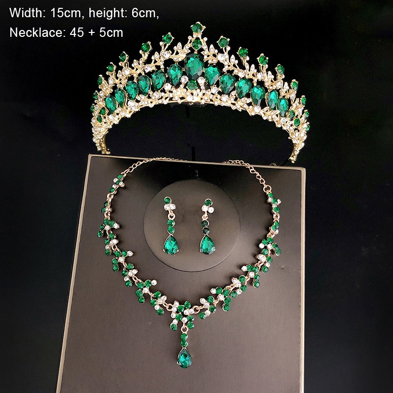 GETNOIVAS Bộ Vương Miện Và Bông Tai Handmade Đính Pha Lê Sang Trọng Cho Cô Dâu