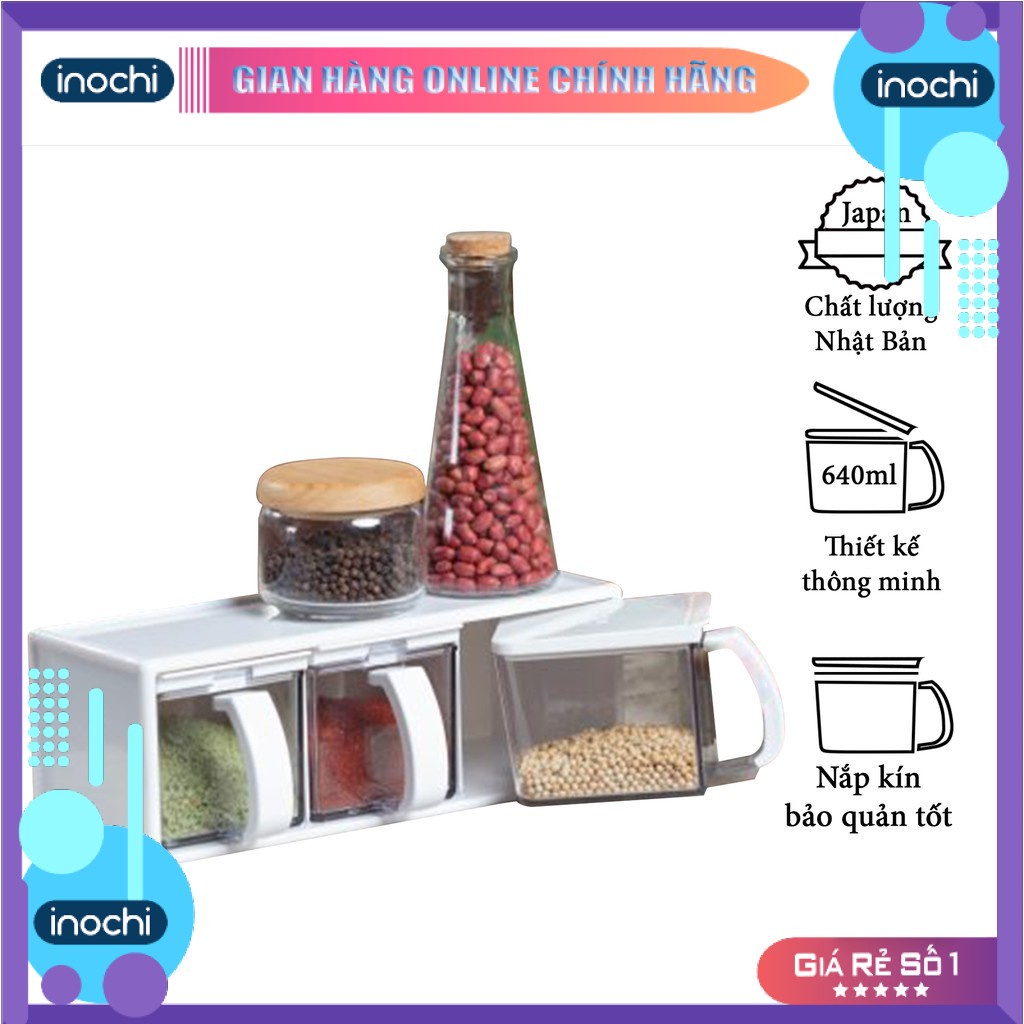 Bộ Hũ Đựng gia vị,Hộp đựng gia vị nhà bếp Cao Cấp Yoko Nhật Bản thông minh Kháng Khuẩn BGVIN