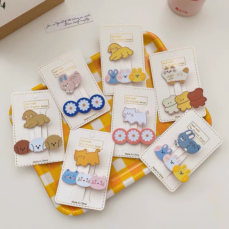 Bộ Kẹp Tóc Hình Gấu Hoạt Hình Dễ Thương Phong Cách Hàn Quốc Cho Bé Gái