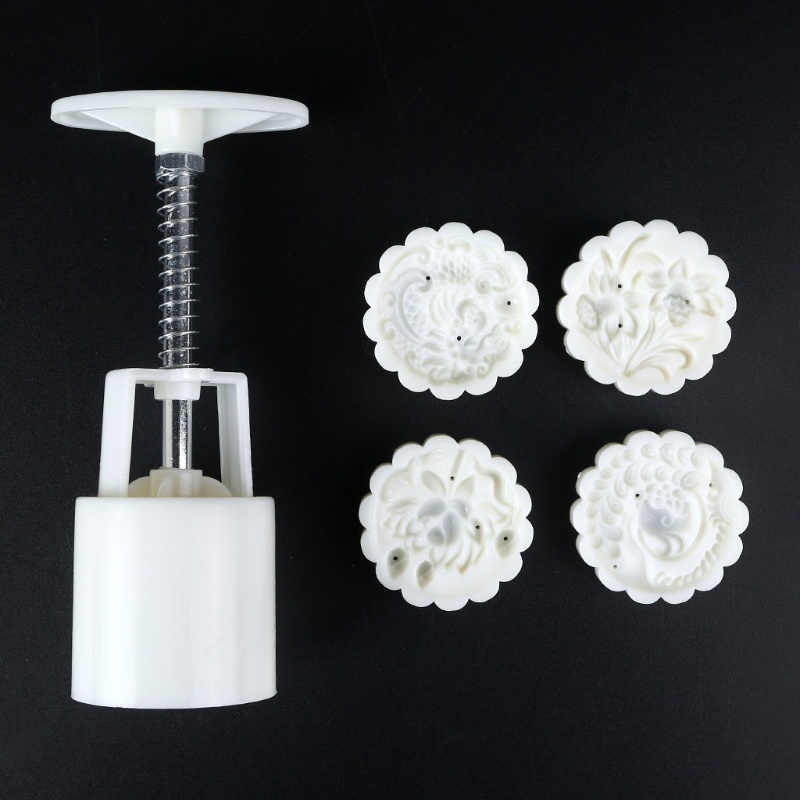 Khuôn Làm Bánh Trung Thu / Bánh Trung Thu / Bấm Tay 4 Ngăn Hình Tròn Họa Tiết Phượng Hoàng Trung Hoa 50g Diy