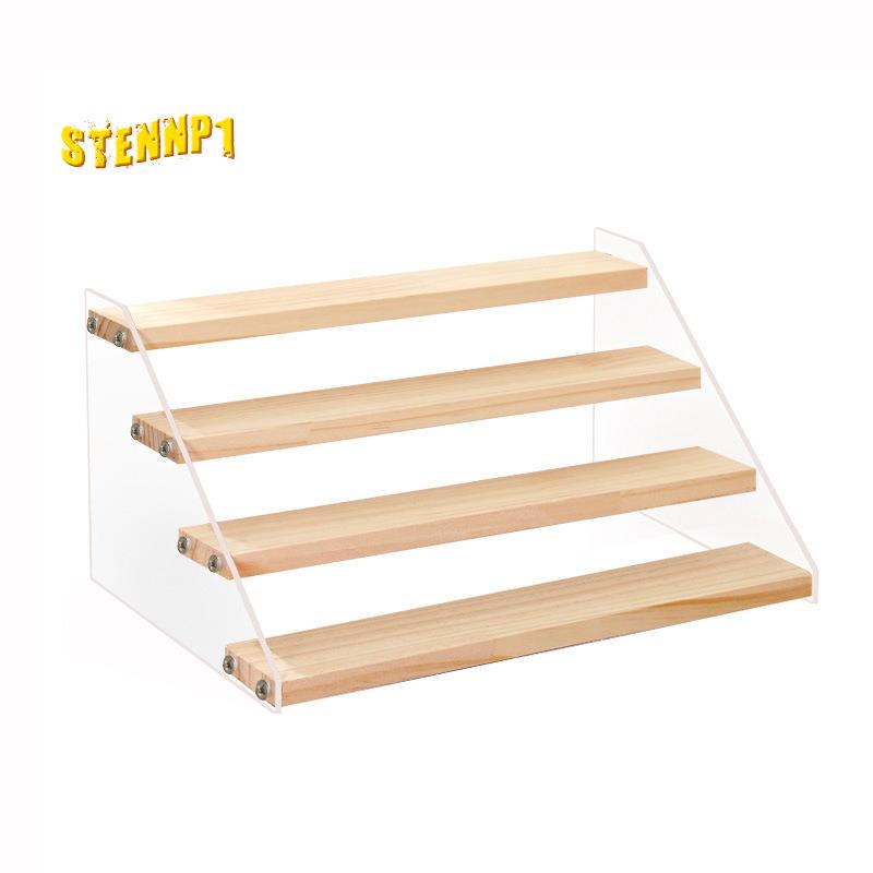 Kệ đứng để bàn bằng gỗ và acrylic trong suốt 4 tầng trưng bày trang sức/nước hoa/mỹ phẩm/đồ chơi