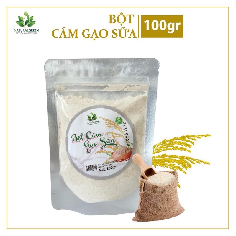 BỘT CÁM GẠO SỮA 100g Nguyên chất Organic để đắp mặt, body trắng da