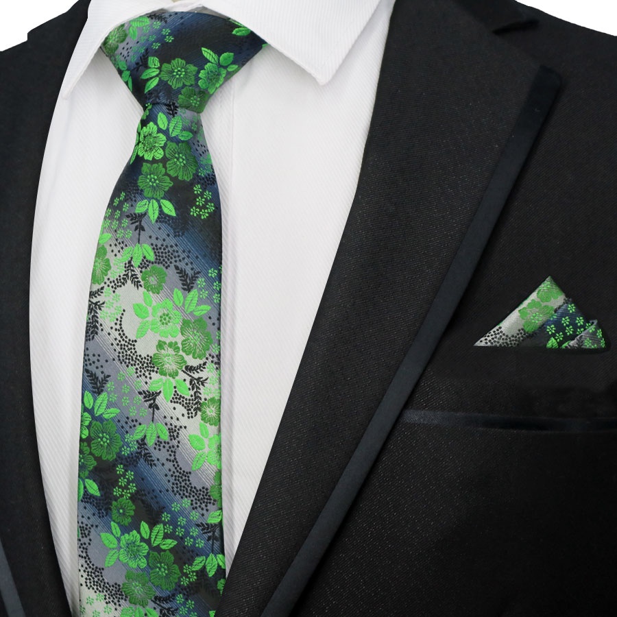 Bộ Cà Vạt Và Khăn Tay 100% Lụa In Hoa Thời Trang Công Sở Cho Nam
