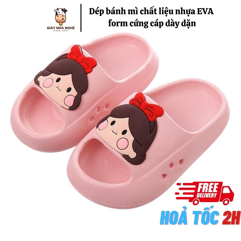 Dép nhựa eva kiểu dáng bánh mì hình cô gái chống trơn trượt cho bé trai bé gái từ 2 - 8 tuổi( kèm video, ảnh thật)