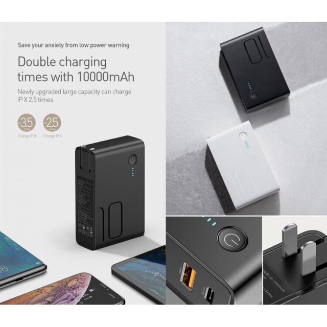 Củ sạc nhanh tích hợp pin dự phòng Baseus Power Station 2in1 10000mAh PD3.0/ QC3.0 (18W Type C and USB )