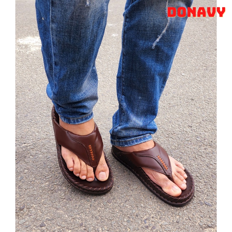 Dép Kẹp Nam Da Bò Thật 100% Donavy Cao Cấp, May Quai Dấu X Phong Cách Hợp Thời Trang Đế Cao Su Cao Cấp D.K7X