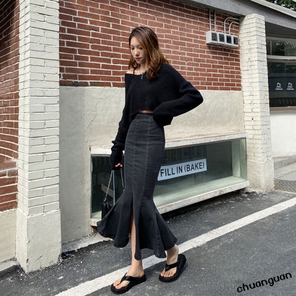 Chân Váy Đuôi Cá Dài Lưng Cao Ống Loe Phong Cách Hàn Quốc Dễ Thương | BigBuy360 - bigbuy360.vn