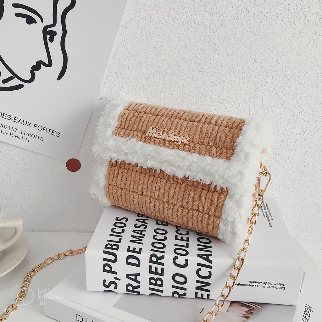 [Có video hướng dẫn] Túi tự đan len phối màu, túi Mei&amp;ge tự đan len xù phong cách Hàn Quốc - Bộ phụ kiện đầy đủ LX104