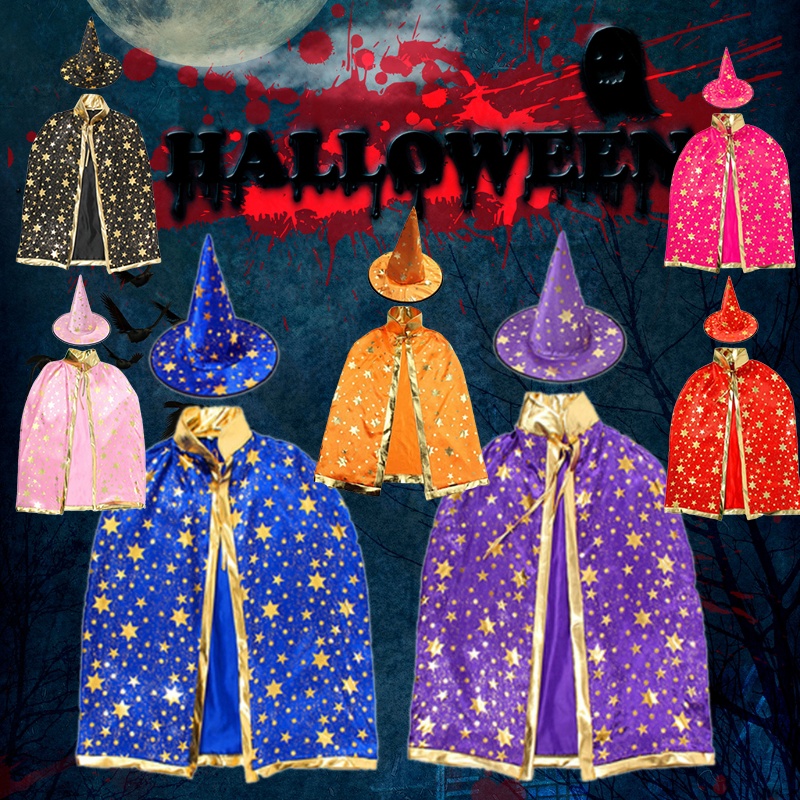 Set áo choàng phù thủy và nón cột dây dành cho bé hóa thân Halloween thích hợp làm quà tặng