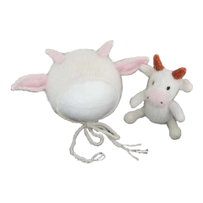 Bộ 2 Mũ Len Hình Bò Sữa Dùng Làm Đạo Cụ Chụp Ảnh Cho Bé Sơ Sinh