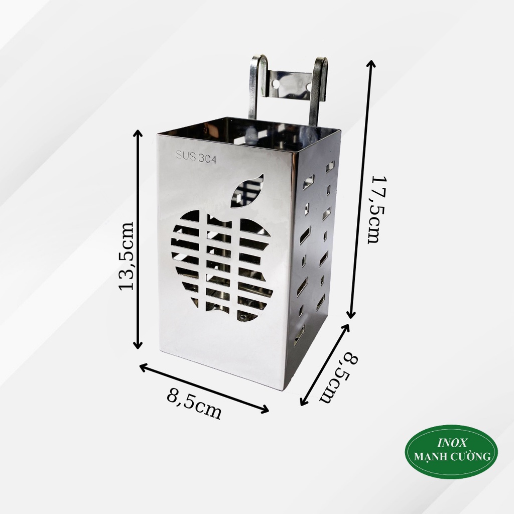 Ống đựng đũa inox - Ống đựng đũa muỗng vuông 1 ngăn hình táo inox cao cấp 304