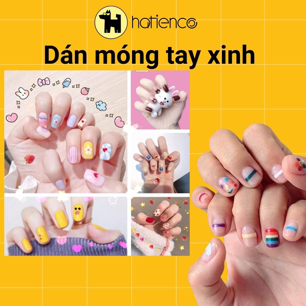 Dán móng tay, sticker dán móng dễ thương set 14 miếng