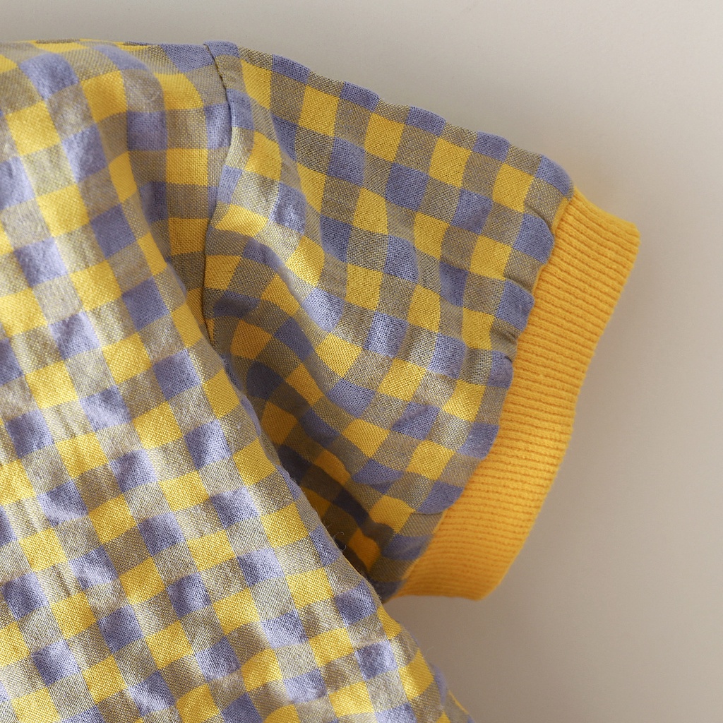 Bộ Áo Liền Quần Ca Rô Đáng Yêu Cho Bé