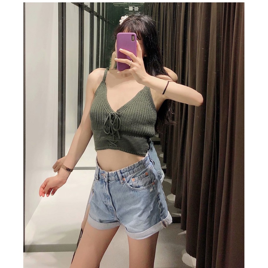 Áo len 2 dây cổ chữ V sexy phong cách hàn quốc áo vintage 2H14
