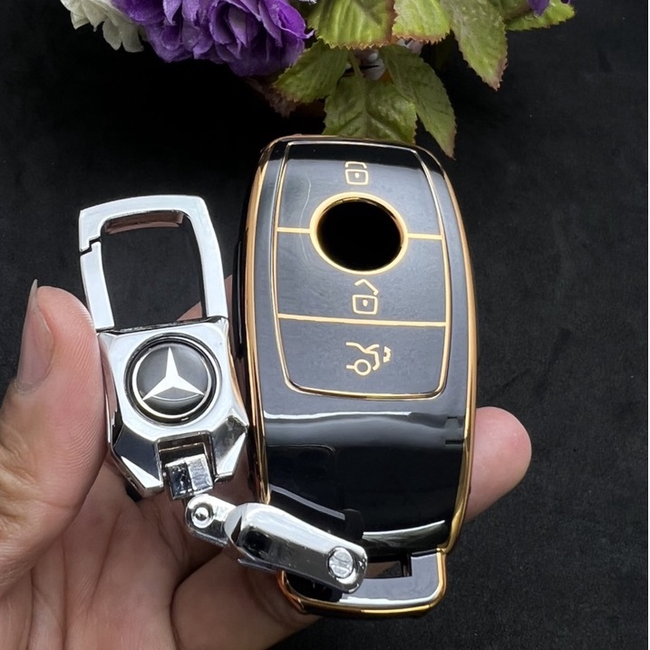 Bao chìa khóa Đen Vàng- Ốp bảo vệ chìa khóa TPU cho xe ô tô  Mercedes Ben New E Class E200 E260 GLC300L E300L
