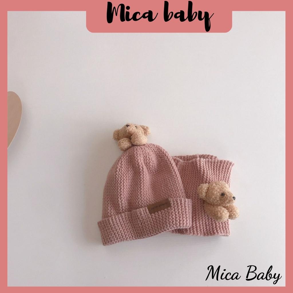 Set mũ + khăn gấu bông ấm áp, xinh xắn cho bé từ 1-5 tuổi Mica baby ML40