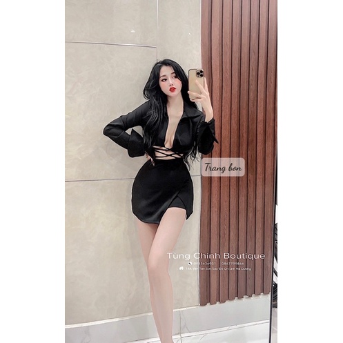Set áo sơmi đan dây + chân váy