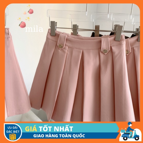 Chân váy xếp ly đính khuy dáng chữ A