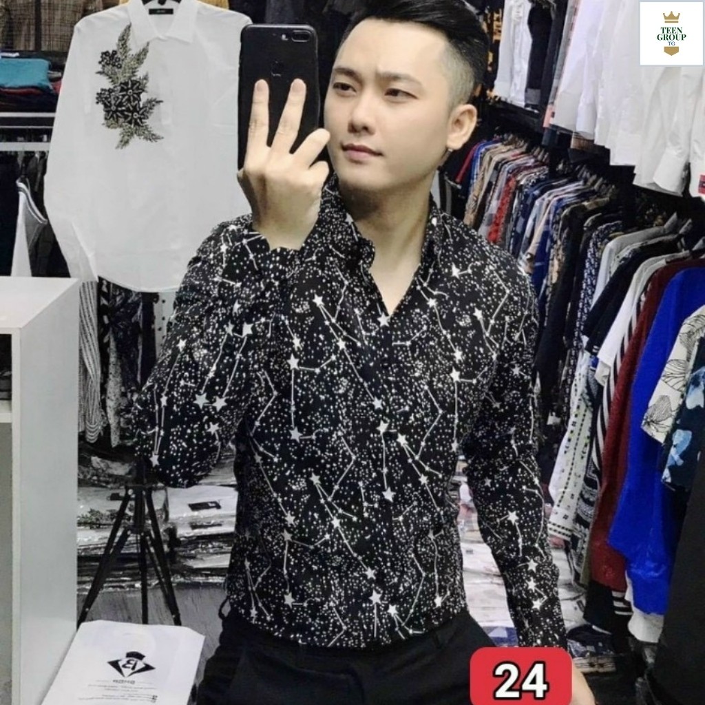 Áo sơ mi nam tenji sm23tg sơ mi nam chất lụa dài tay họa tiết ngôi sao 3d cao cấp tenji store 7 (44-73kg)