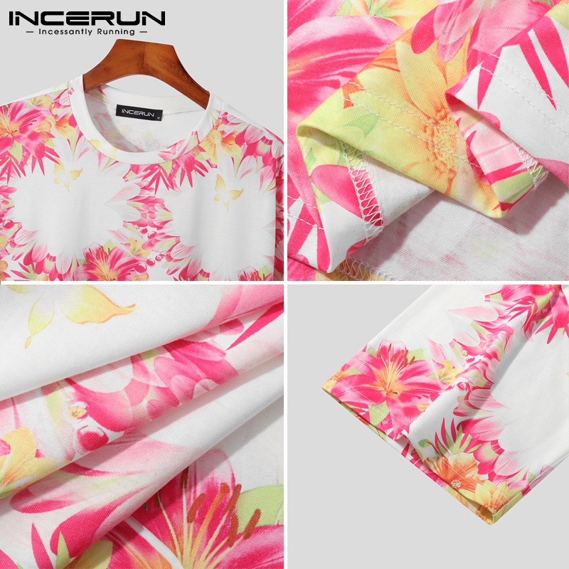 INCERUN Áo Thun Tay Ngắn Dáng Rộng In Họa Tiết Thời Trang Đi Biển Mùa Hè Cho Nam