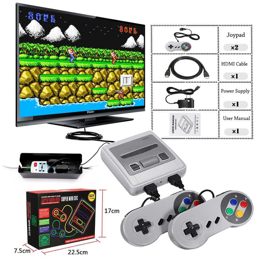 Máy Chơi Game 4 Nút, Máy Chơi Game Cầm Tay 621 Trò Chơi Retro Mini Tặng Thẻ Nhớ - Cắm Cổng HDMI 2 Người Chơi