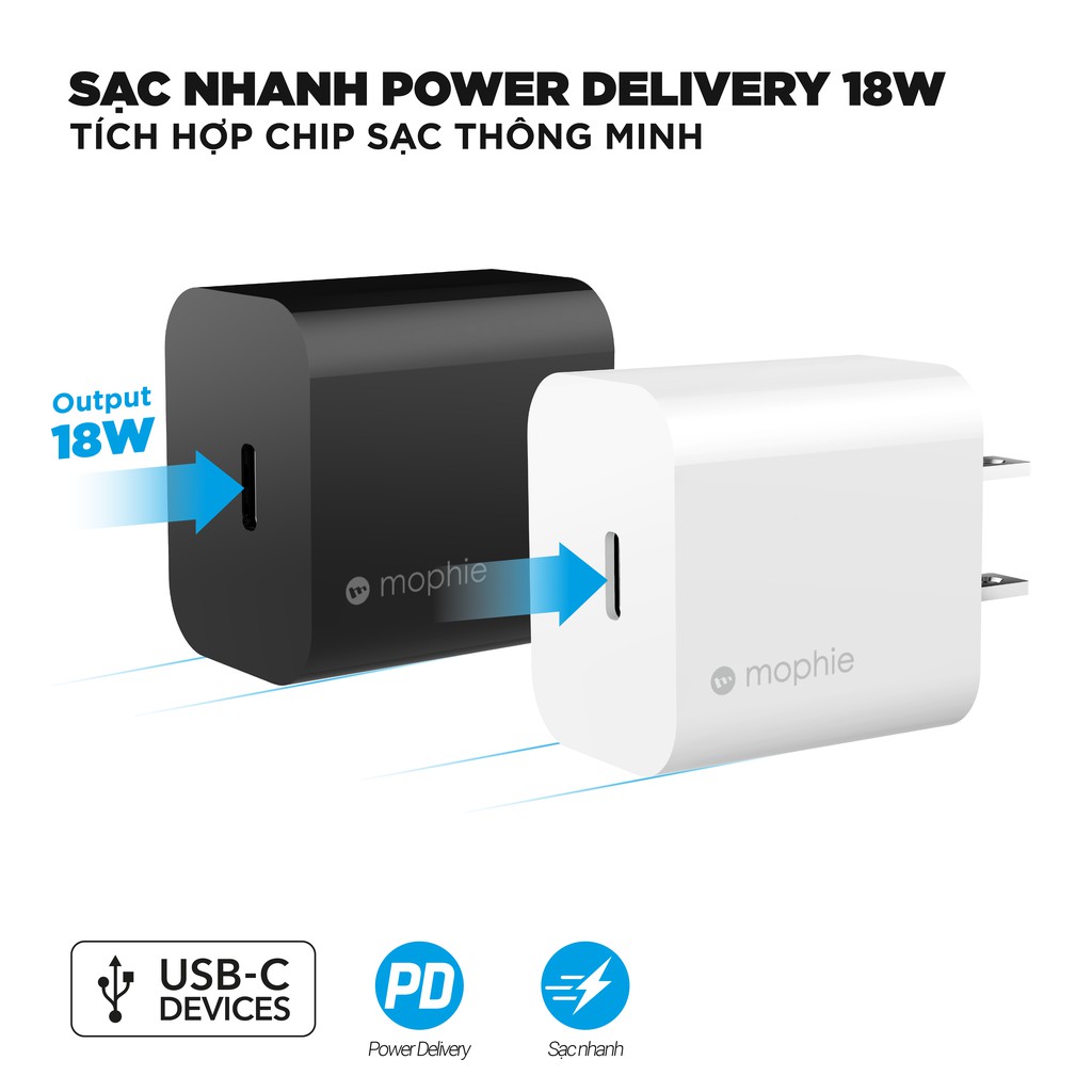 Sạc nhanh Mophie PD 18W/20W và 30w (có công nghệ GaN) USB-C dành cho ip/tablet táo