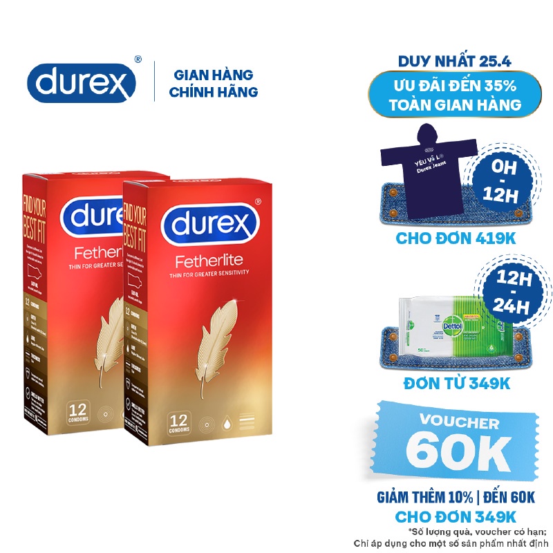 Bộ 2 hộp bao cao su Durex Fetherlite 12 bao (12 cái/hộp)