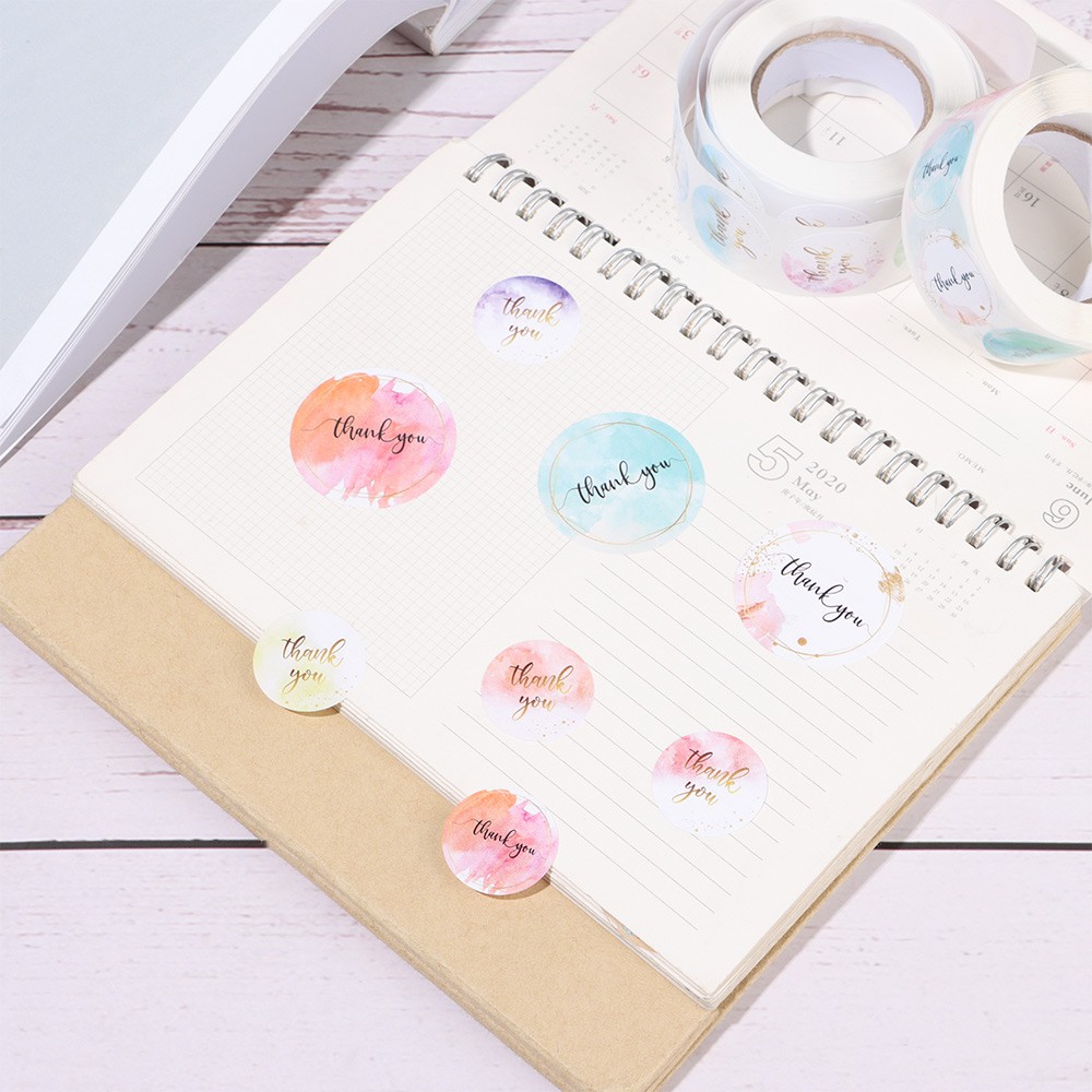 Cuộn 500 Nhãn Dán Trang Trí Màu Nước In Chữ Thank You|Nhãn Dán Trang Trí Quà Tặng Cỡ Nhỏ Phong Cách Thanh Lịch