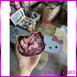 Dây cột tóc hộp Hello Kitty cho bé gái gồm 40 dây thun cột tóc