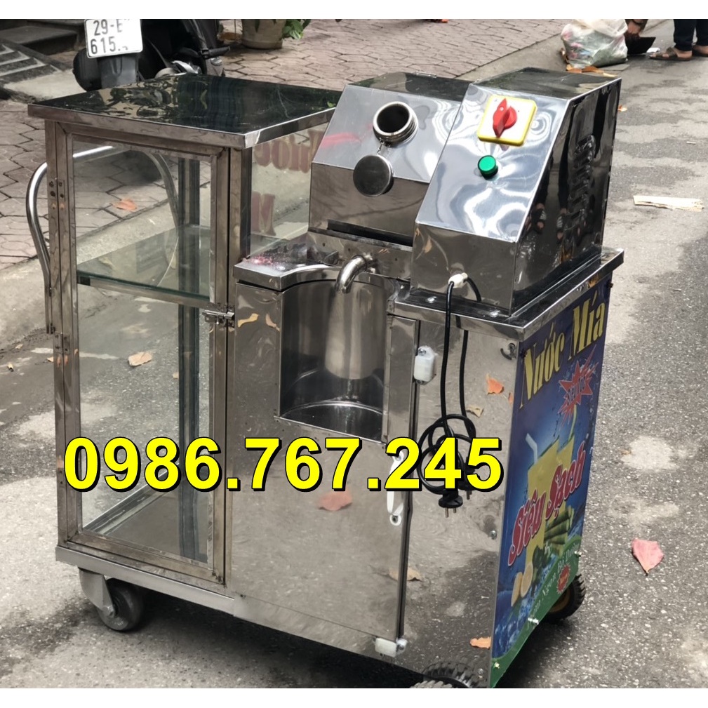 Máy ép nước mía siêu sạch có tủ kính bánh xe