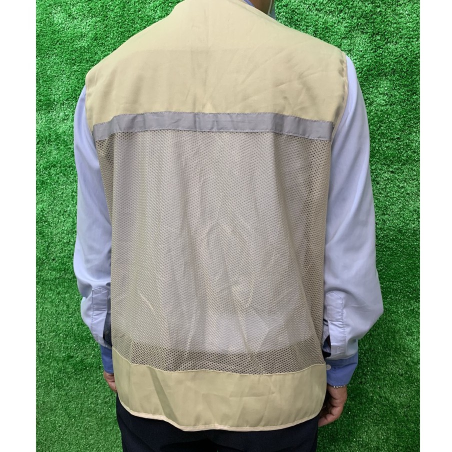 Áo gile túi hộp vải lưới màu vỏ gừng có phản quang hàng xuất khẩu