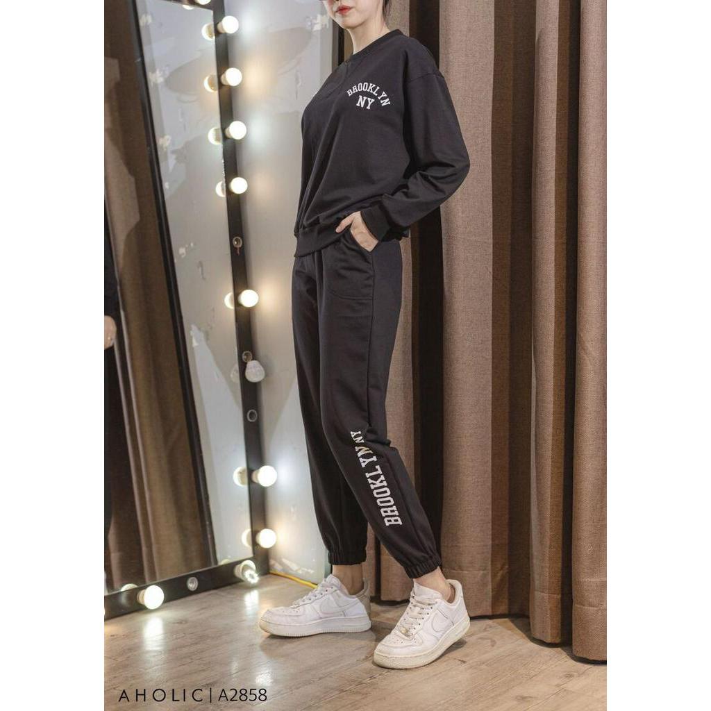 Bộ nỉ da cá 2 màu brooklin đỏ đen Aholic A2858