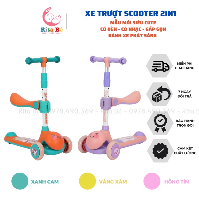 Xe Trượt Scooter Cao Cấp, Xe Chòi Chân Cho Bé 3 In 1 - Giúp Bé Vận Động Thoả Thích🌸FREESHIP🌸 ko