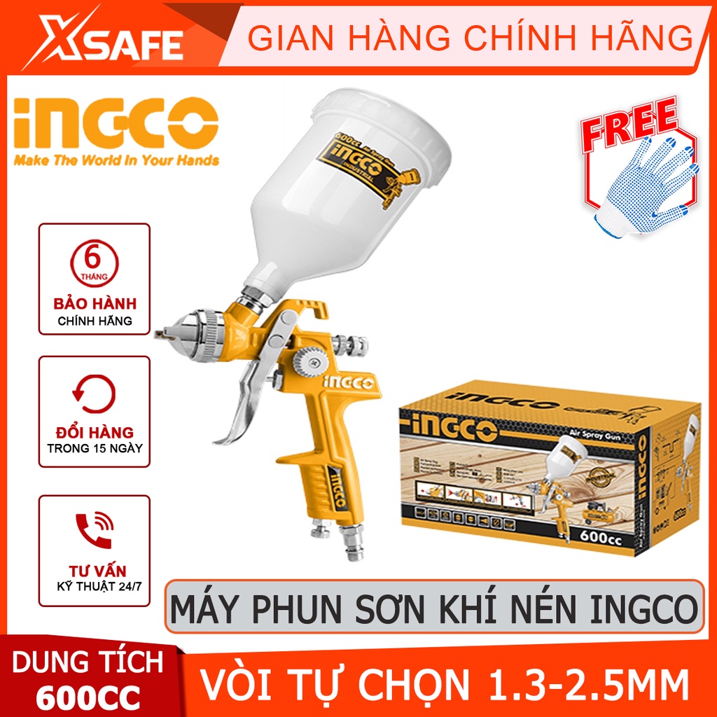 Máy phun sơn khí nén INGCO ASG1061 Súng phun sơn dung tích 600cc dùng trong sơn gỗ, sơn ô tô, xe máy, nội thất