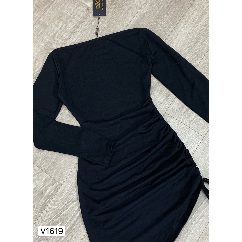 [GIÁ HỦY DIỆT] VÁY ĐEN LỆCH VAI CHÂN VÁY RÚT DÂY V1619 | BigBuy360 - bigbuy360.vn