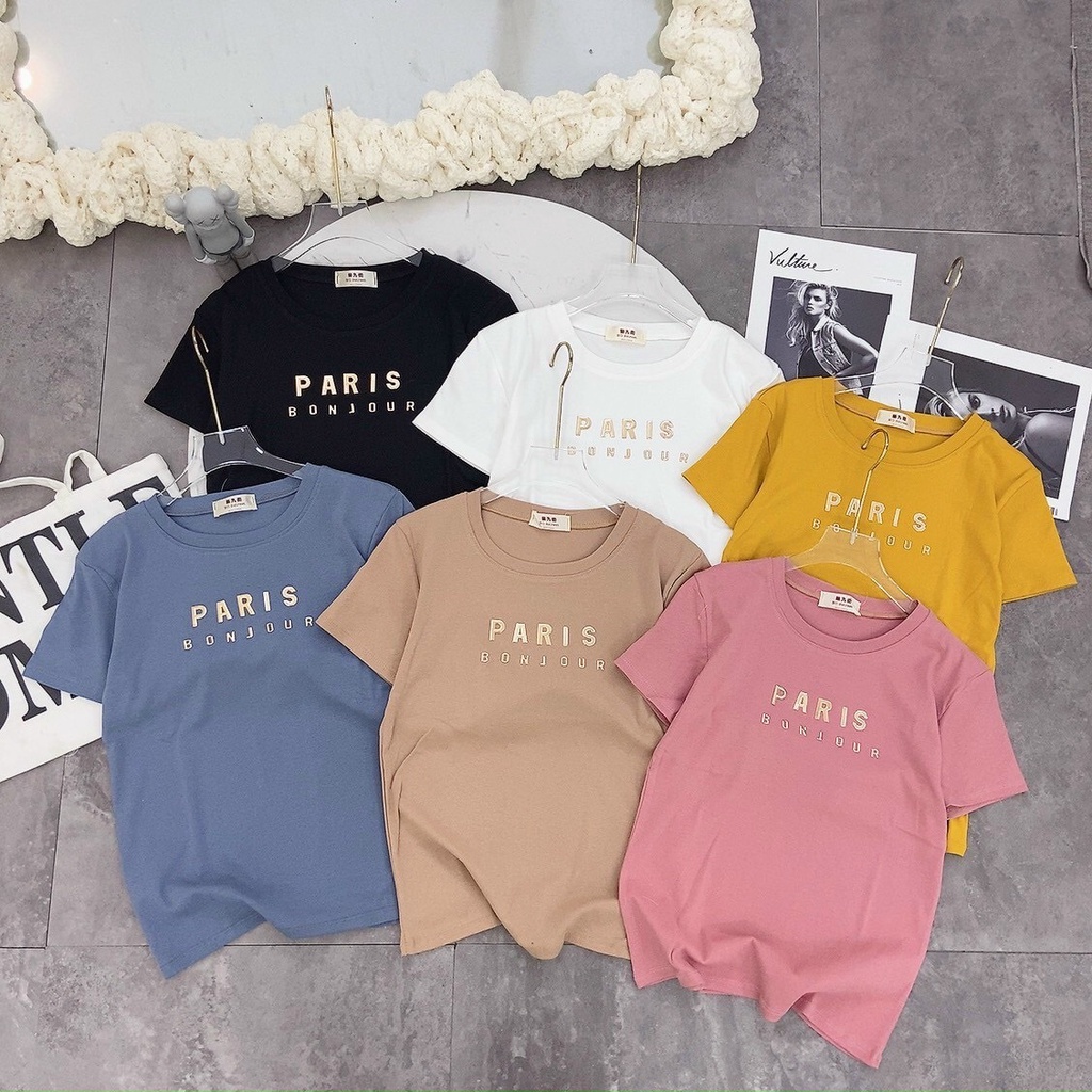 Áo Phông Chữ Đá PARIS BONJOUR Chất Cotton Bozip Co Giãn Thấm Mồ Hôi