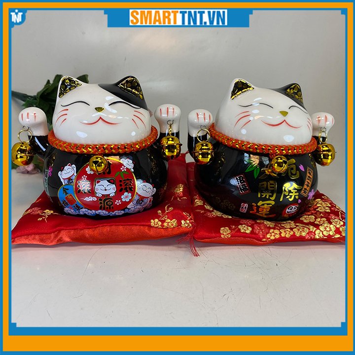 Mèo thần tài may mắn Maneki Neko 10cm kiêm hũ tiết kiệm cao cấp