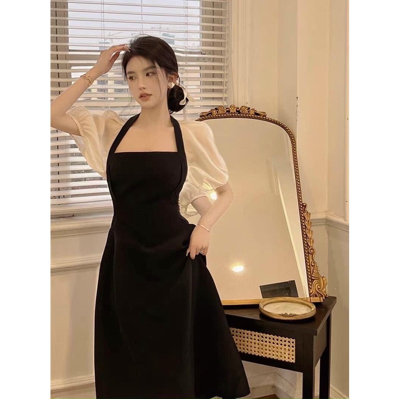 Đầm váy freesize phối trắng khoéc sau 2 màu