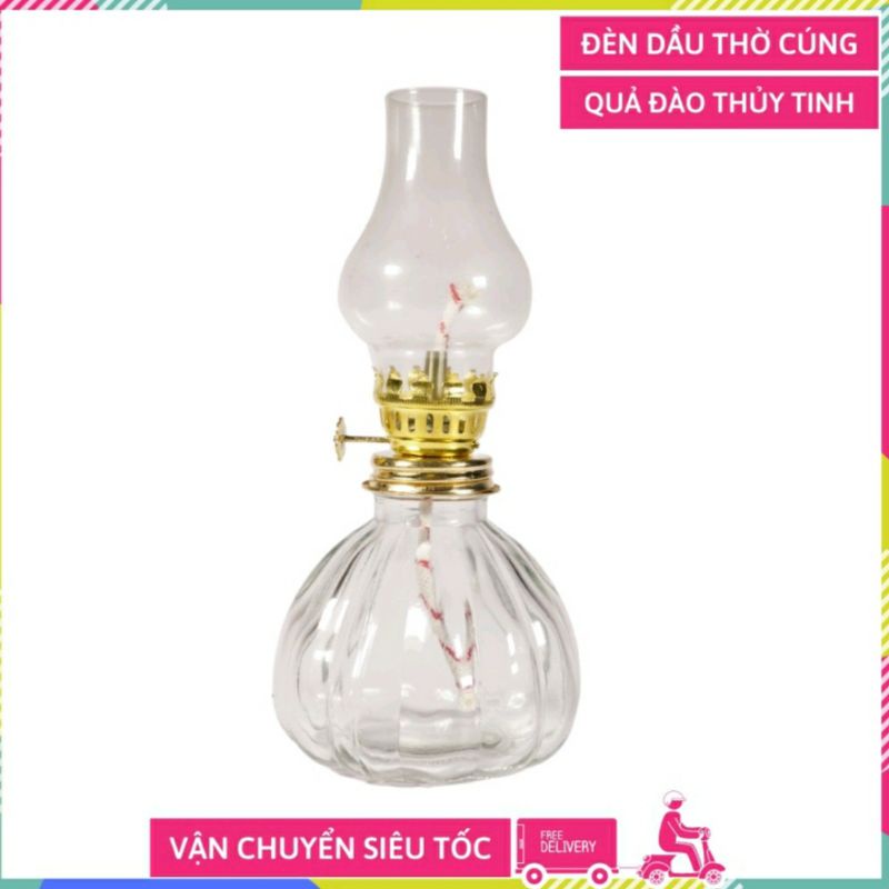 Đèn dầu bầu thủy tinh-vật phẩm thờ cúng,có bóng đèn lẻ và tặng kèm tim đèn