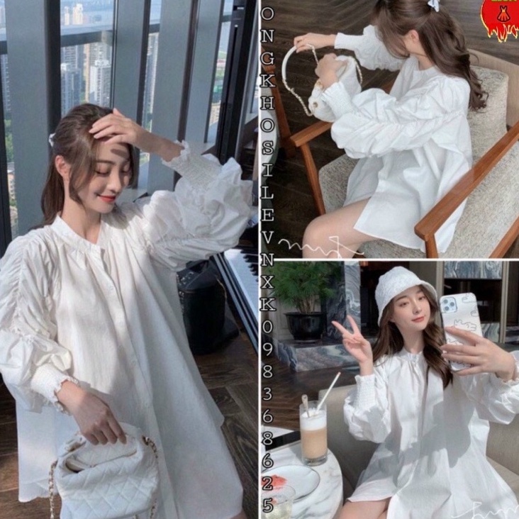 Áo sơ mi tay chun form chùm mông, Áo kiểu thiết kế dáng rộng SM7571 - NhiNhi Shop