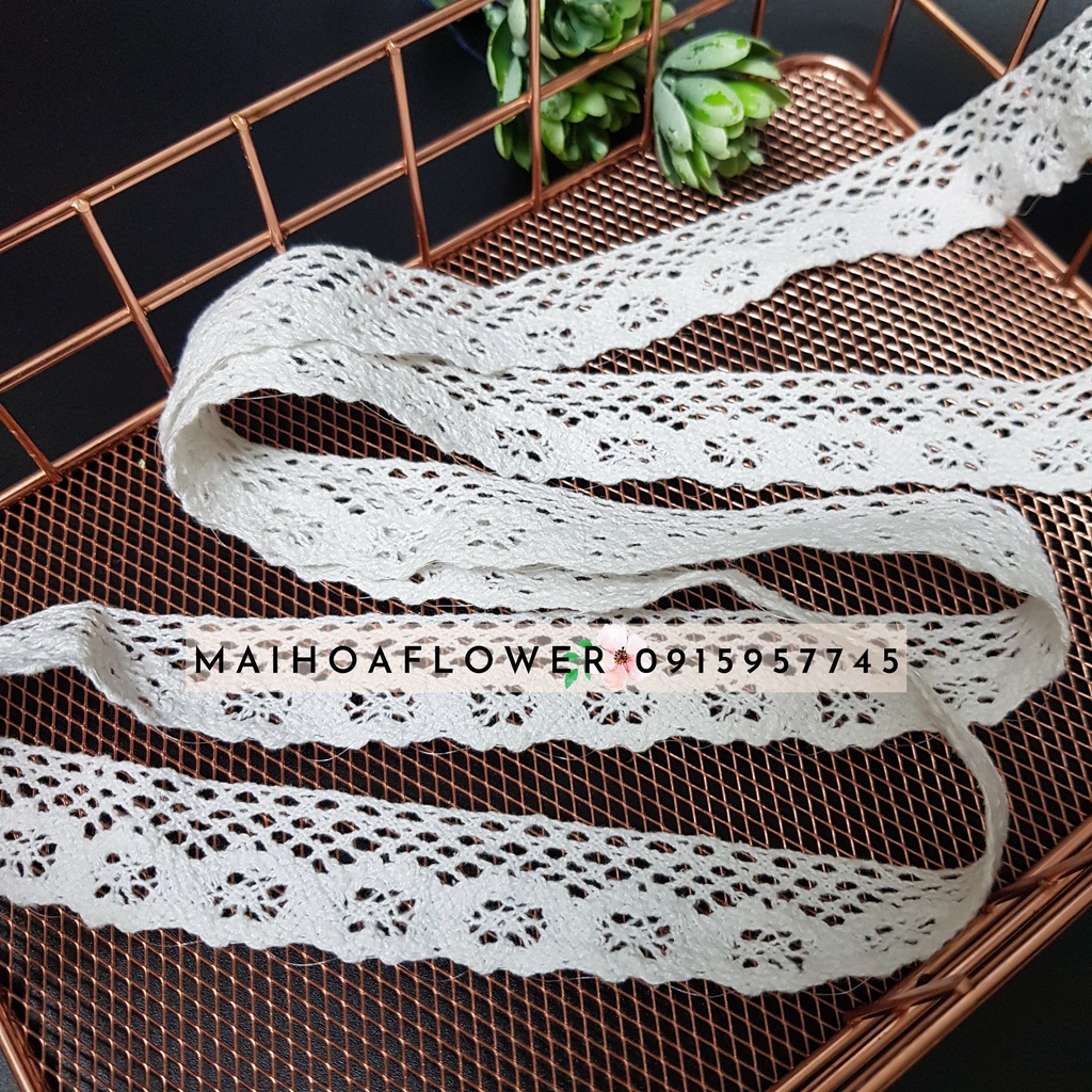 Cuộn ren cotton CT1 dùng trang trí váy áo, decor trang trí đồ handmade, Maihoaflower