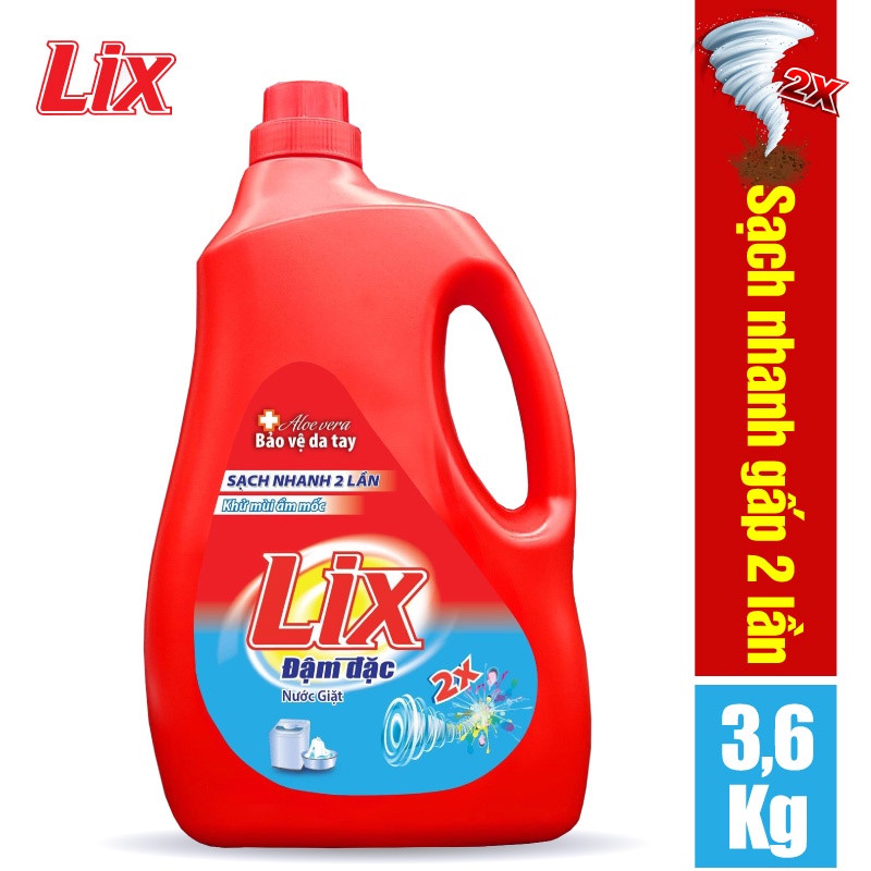 Nước giặt Lix đậm đặc hương hoa chai 3.6kg làm sạch cực nhanh vết bẩn NG360 tăng gấp đôi sức mạnh giặt tẩy quần áo