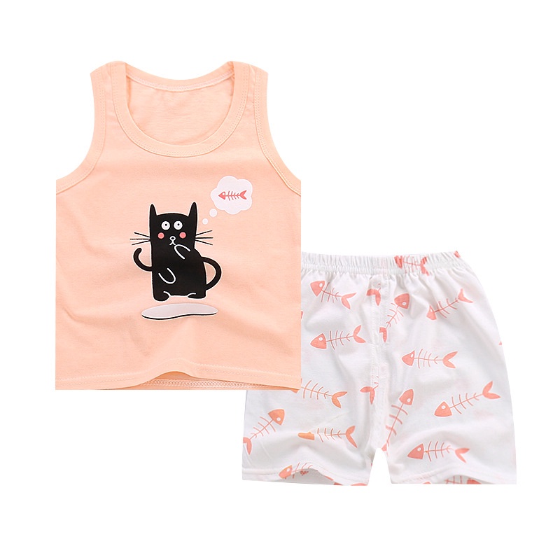 Bộ Áo Sát Nách In Hoạt Hình + Quần Short Cho Bé