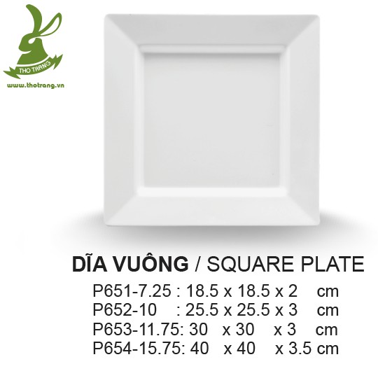 Dĩa vuông Square Plate trắng Srithai Superware Thái Lan