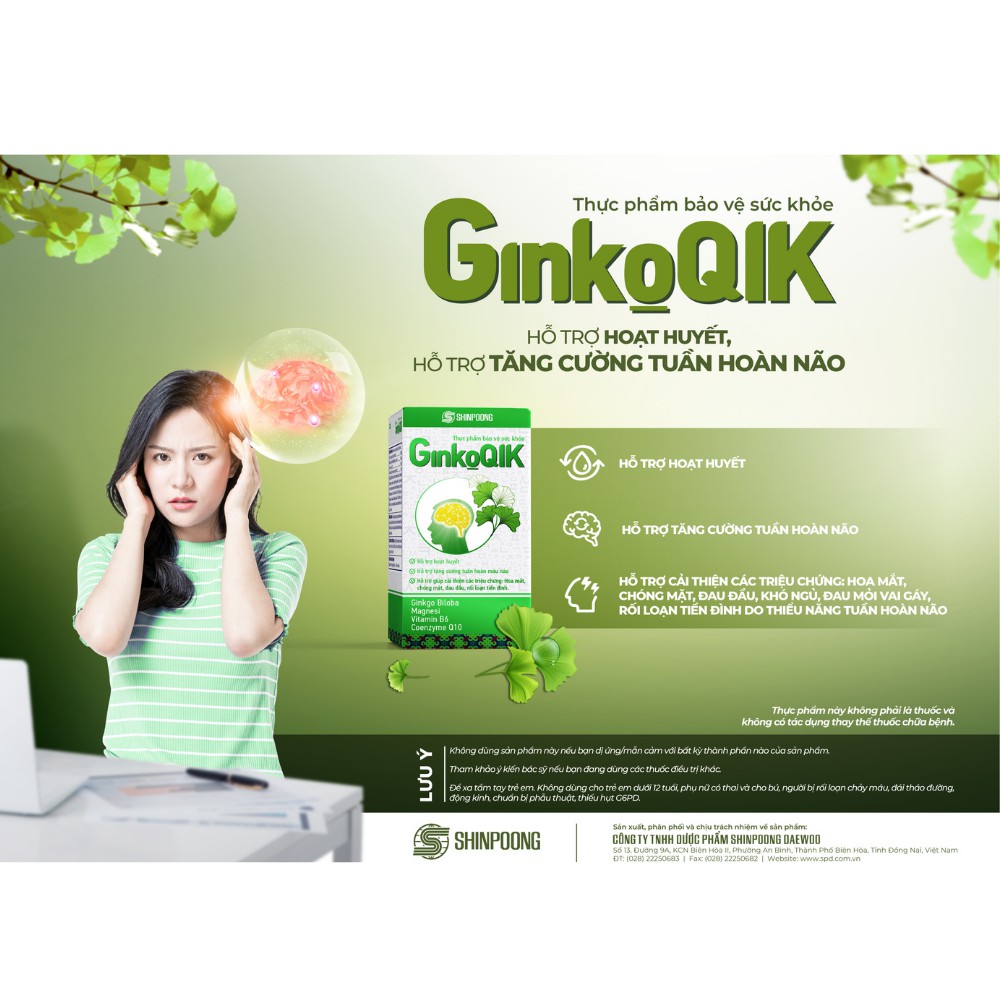 Viên Uống Bổ Não SHINPOONG GINKOQIK Bổ Não Tăng Cường Tuần Hoàn Não - 60 Viên.