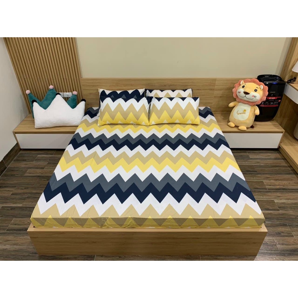 Bộ Ga gối cotton, set ga gối 3 món, drap giường, bộ ga chun kèm 2 vỏ gối, ga giường đủ kích thước M2/M6/M8/2M2