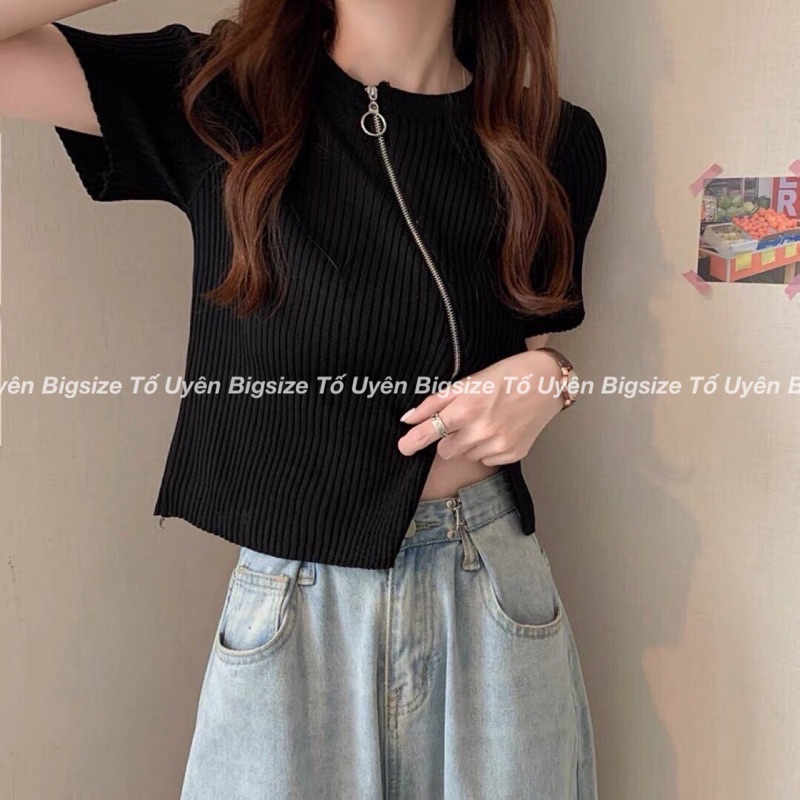 (T.U Bigsize 50-75kg) Áo Croptop Cộc Tay Khoá 2 Chiều Chéo Hàng QC